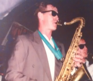 Steve Ellison playing a mean saxophone in Appledore